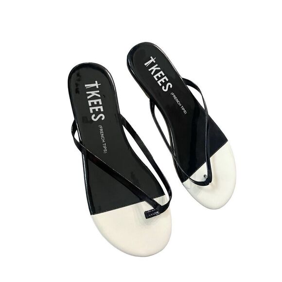 Tkees Womens Black White Leather Colorblock Flip Flop Sandals Size 8 - Picture 1 of 5